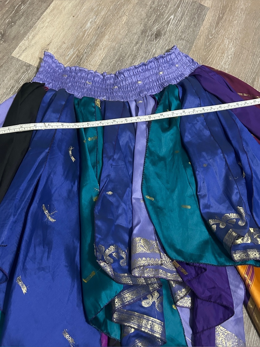 100% Silk Sari Handmade Handkerchief Skirt Boho Smocked Pixie Fairy Peacock⁠ - Picture 11 of 12